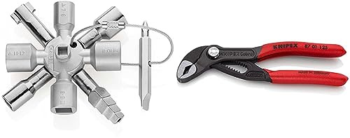 Knipex TwinKey® Schaltschrankschlüssel für gängige Schränke und Absperrsysteme 92 mm 00 11 01 & Cobra, Mini-Wasserpumpenzange | Rohrzange, klein, Chrom-Vanadium, atramentiert, 125 mm, 87 01 125