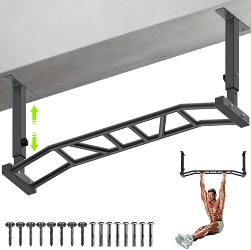 Kipika takmonterad dragstång, tung multi-grepp chin up bar, monterad pull up bar, justerbar höjd, perfekt för hemmagym och styrketräning
