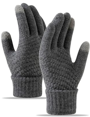 fdsmall Winter Touch Screen GlovesThermal Gloves Womens Ladies Thickened Knitted Gloves Gloves with Non-Slip Palm Pad Mittens Soft Warm Gloves for Winter Outdoor Driving Running Cycling (Grey)
