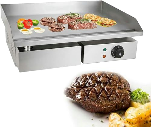 Piastra Elettrica Professionale per Barbecue, in Acciaio Inox, Piastra Cottura Commerciale Griglia Elettrica da Cucina, 50-300°C, Piastra Griglia Barbecue Elettric per Ristorante Mensa Trattoria-1pc