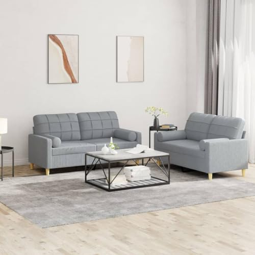 ShGaxin 2-TLG. Sofagarnitur mit Kissen Hellgrau Stoff, Sofa Mit Relaxfunktion, Couchgarnitur, Wohnzimmer Sofa, Couch, Sofa Set 3201290