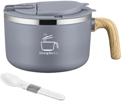 304 Edelstahl Instant Schüssel Groß 1200 Ml, Ramen Schüssel Mit Deckel, Mit Löffel, Für Nudeln, Pasta, Obst, Nudelsalat Und Reisschale (grau)