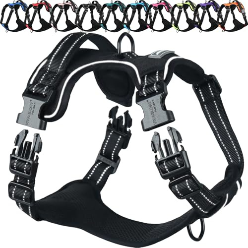 VIVAGLORY Anti Zieh Geschirr für Hunde Hundegeschirr, L, Schwarz, B | Antizuggeschirr mit Gepolstert Griff & Brustring, Anti Zieh Mitwachsend Ausbruchsicher & Reflektierend für Welpe Hund