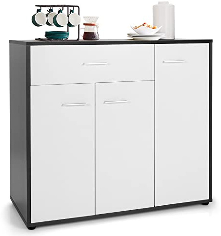 COSTWAY Aparador Cocina Buffet Moderno, Armario de Piso de Cocina con Dispositivo Antivuelco y Estante Ajustable, Gabinete de Almacenamiento Lateral de 3 Puertas para Comedor Entrada (88x40x80cm)