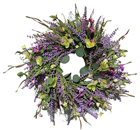 NIDONE 24'' Lavender Wreath for Front Door Artificial Lavender Wreath for All Seasons Indoor Outdoor Floral Wreath for Wedding Party Home Wall Decor
