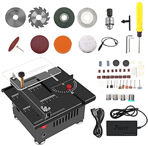 Mulcort Sega da tavolo multifunzione da 100 W Mini sega elettrica da tavolo Taglierina Velocità e angolo regolabile 16 mm Profondità di taglio per legno Plastica Taglio acrilico