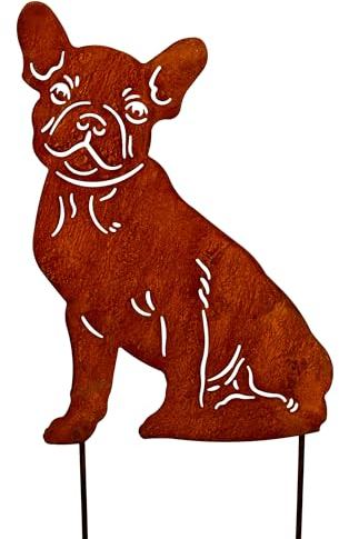 Bornhöft Französische Bulldogge Edelrost Hund Gartenstecker Handmade Germany Gartendeko aus Rost-Metall deko rostoptik Rostfiguren Tiere rostfiguren Garten Rostdeko Edelrost