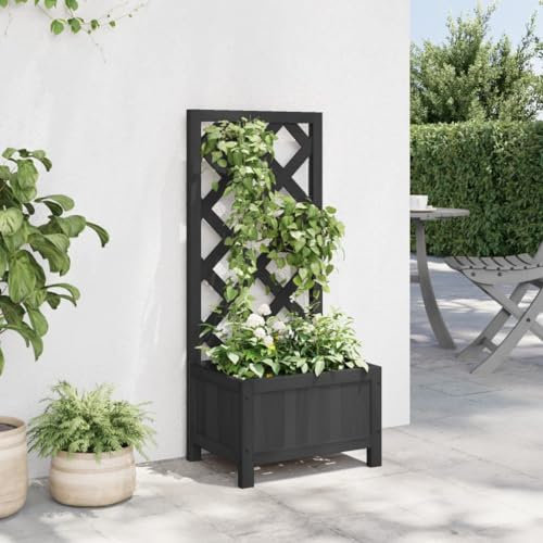 Gecheer Jardinera con celosía, jardinera de exterior de madera, jardinera con celosía para plantas trepadoras, jardinera con rejilla de exterior, jardinera con espaldera separada, jardinera
