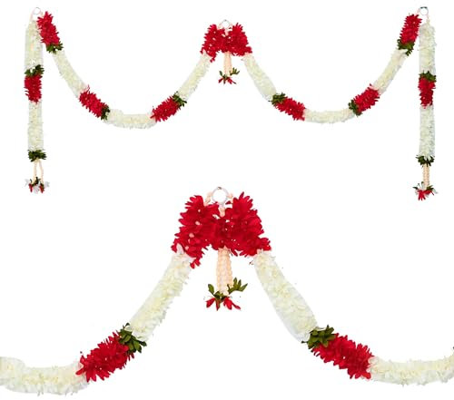 Toran Bandanwaar Künstliche Blumengirlande für Wand, Tür, zum Aufhängen, Zuhause, Tempel, Festival, Hochzeit, Party, Dekoration, Dekoration und Geschenk (Weiß und Rosa Toran)