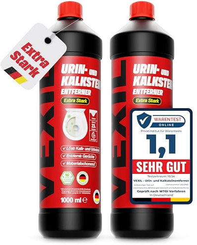 VEXIL® Urinsteinentferner EXTRA STARK - 2x 1000 ml - entfernt mühelos hartnäckigen Urin- & Kalkstein - Profi WC-Reiniger - biologisch abbaubar - Urinsteinlöser Made in Germany
