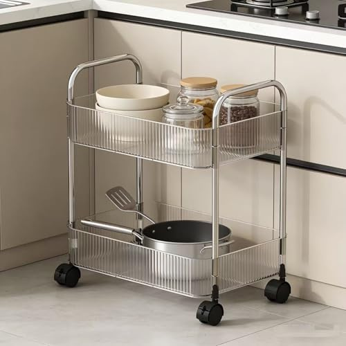 Multibao 3-Tier Acrylic Shelf Trolley - Spa System Storage with Wheels (2 Tier 40 * 28.5 * 44.4cm)