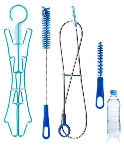 Wasserblasenbürste, Reinigungsset für Trinkblasen, 4 in 1 Bergsteigen Wasserbeutel Reinigungsbürste, Reinigungsset für Sport, Wandern, Radfahren, blau, Refer to