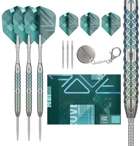 Target Darts Rove Swiss Point Steeldarts, 90% Tungsten Dart-Set | Steeldarts, Grün & Silber Darts, Profi Dart-Set mit Swiss Points & Tool | Barrel 01/02/03 –22G/23G/24G/25G