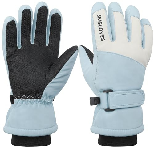 Meng Jiaran Kids Ski Gloves,Waterproof Winter Snow Gloves with Adjustable Cuffs and Thermal Lining for Boys and Girls,Blue