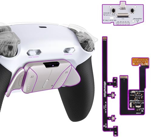 eXtremeRate RISE4 Plus MAX Metall Remap Kit für ps5 Controller BDM-030/040/050, Gummiert Griff Rückgehäuse Case & Real Metal Back Button Paddles & Clicky Trigger Upgrade Kit für ps5–Weiß Schwarz