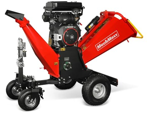 MechMaxx 8'' Inch ZONSEN 1000cc 35hp Electric Start Gasoline Powered Engine 4-Wheels Towable Wood Chipper Shredder Mulcher with Towbar/Tail Light/Emergency Stop Switch, Model B200
