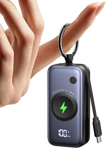 INIU Powerbank, Taschengröße, 20 W, 5000 mAh, tragbares Ladegerät, Schnelllade-Powerbank mit integriertem USB-C-Kabel und Schlüsselanhänger, Akkupack für Apple Watch Ultra 11 10 9 8 7 SE, iPhone 17 16
