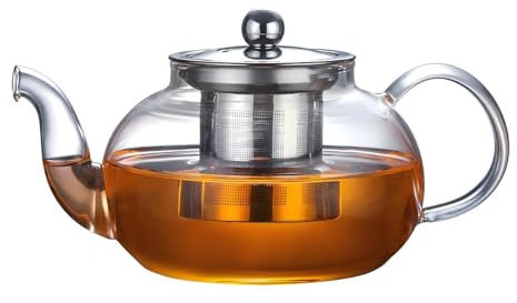 Borosilicate Glass Teapot with Infuser Stovetop Safe Tea Pot with Stainless Strainer Tea Kettle for Loose Leaf (1200ml)