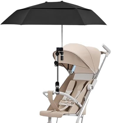 Nakazawa Paraguas para cochecito, sombrilla portátil para deportes y exteriores, abrazadera segura, giro de 360 grados, posición ajustable para máxima protección solar, Snoozeshade, Negro