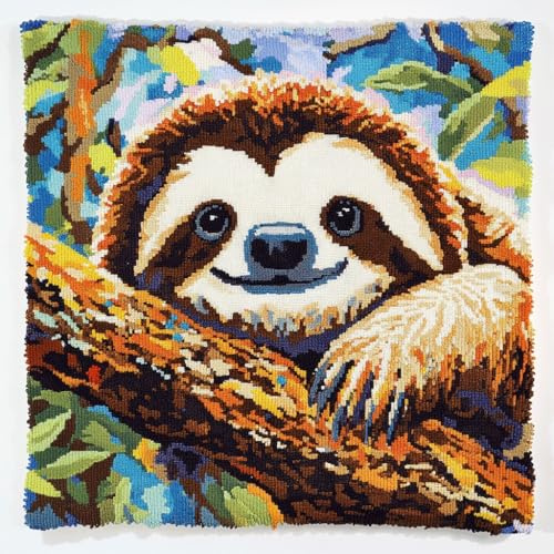 Henypt Latch Cushion for DIY Knotting Set for Adults Latch Set Kreuzstich Knüpfkissen Zum Selber knüpfen Kissen Kit 43x43cm(Tier Faultier)