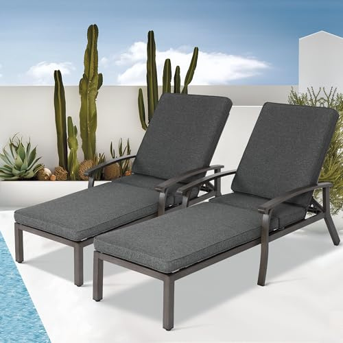 Villeston Sonnenliege, Gartenliege Wetterfest mit Auflage, Oversize Liegestuhl 2 Personen, 5-stufig Verstellbarer Rückenlehne, mit Rädern für Terrasse und Poolbereich, Grau