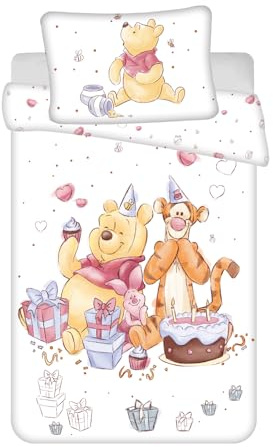 Jerry Fabrics Winnie Puuh Bettwäsche-Set für Kinderbett, Bettbezug 100 x 135 cm + Kissenbezug 40 x 60 cm, 100% Baumwolle, weiches Bettwäsche-Set für Baby oder kleines Bett