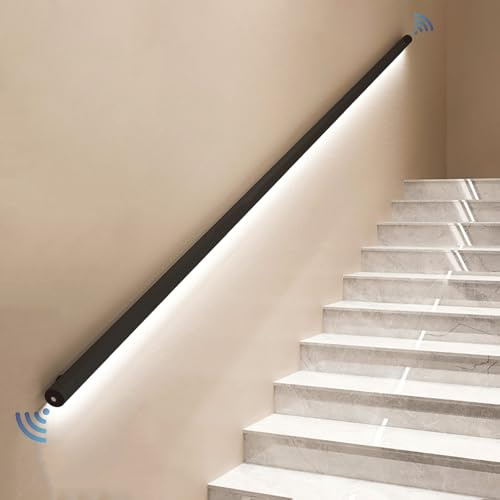 Pasamanos de escalera con luz LED con sensor de movimiento, barandilla de seguridad para montaje en pared para escaleras interiores