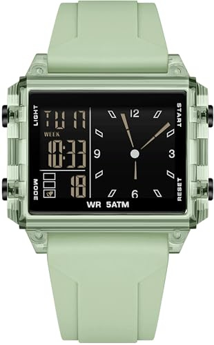 findtime Rechteckige Armbanduhr Sportuhr Digital Analog Silikonarmband Farbige Digitaluhr Herren Damen Teenager Uhr Coutdown Stoppuhr Dualzeit 5ATM Wasserdicht Designer