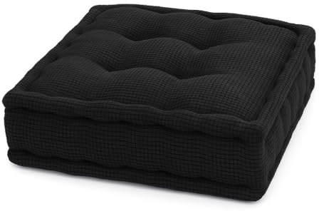 Fleece Armchair Booster Cushion Large Square Booster Seat Pad Dining Chair Thick Firm Cushion, Ideal for Home, Office, Garden, Pregnancy, Maternity, Elderly, Post Surgery (Black)