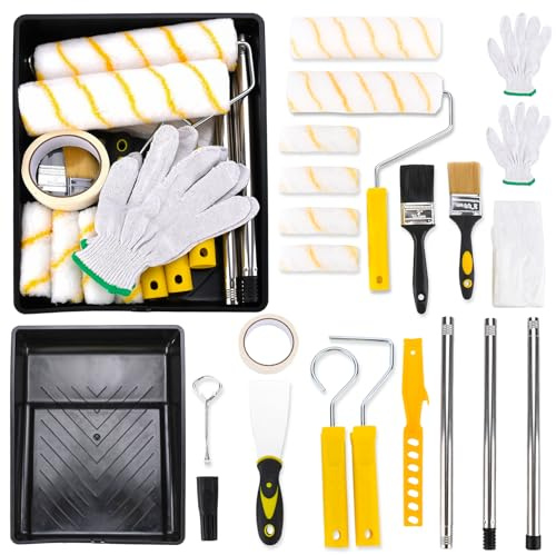 ZUSUZU Rodillo para Pintar Paredes, 23 Piezas Kit Pintura Pared con Bandeja, Rodillos, Cinta, Mezclador, Espátula, Brocha Pintura para Decoración del Hogar y Pintar y Renovar Paredes, Techos y Puertas