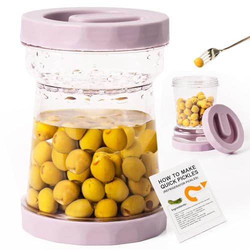Tarro de pepinillos con colador, recipiente transparente a prueba de fugas | Separador de jugo de pepinillos húmedos y secos, tarros de reloj de arena de oliva con tapa hermética