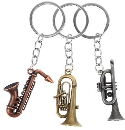 LIFKOME Llavero Musical de Saxófono Metálico Vintage Set 3 Piezas Antiguo Azul Antiguo Gris Rojo Miniatura de Instrumento Recuerdo para Fiestas y Amantes Música