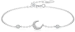 Epinki 585 Weißgold Armband Damen Echtgold Schmuck, Mond Armreifen Frau mit Diamant, Armreif 14K, 16+5CM