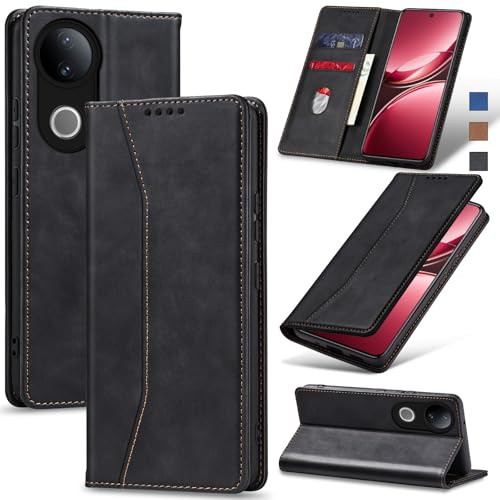 Jasonyu Coque pour Vivo V50 Flip Etui,Noir | Housse en Cuir PU Portefeuille,Porte Cartes,Compartiment à espèces,Antichoc,Magnétique,Stand Fonction