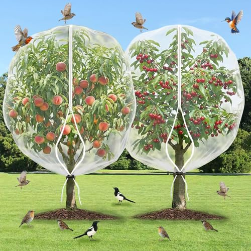 Fruit Tree Netting Bird Insect Protection Bags-2Pcs Large Fine Mesh 1.8 * 1.2 m Cherry Plant Net with Drawstring Protect Covers Bag Blueberry Bush Flower Bird Barrier Netting Plant Garden Protector