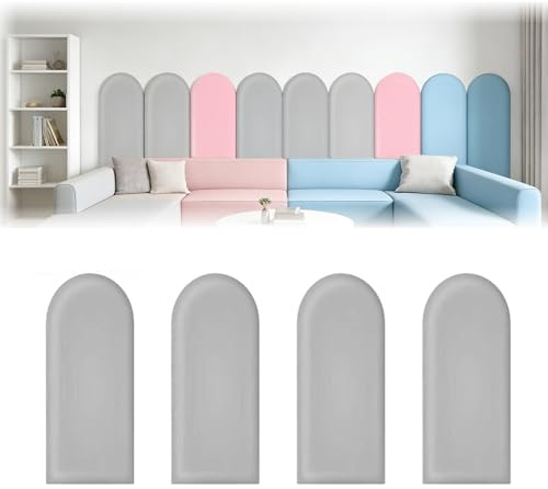 4 Stück 3D Wandpaneele, Wandpolster Selbstklebend PU Wasserdicht Wandpolster Kinderzimmer, Wandpaneel Gepolstert Wandaufkleber, Anti-Kollisions Kopfteil Bett (Grau)