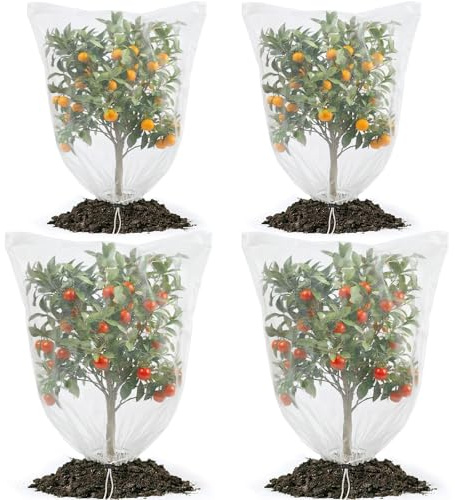UPINS Pflanzenschutznetz, 4 Stück Kulturschutznetz mit Zugband Feinmaschig Insektenschutznetz Große Schädlingsschutznetz für Obstbäume Gemüse Beeren Garten