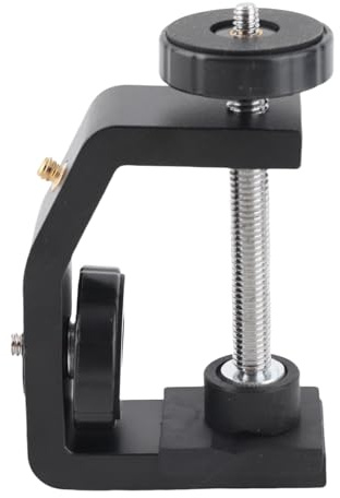 QWUUYEC Large Aluminium Alloy C Clamp Mount, Black, 1PCS with 1/4 Inch Screw and Hole - Durable CNC, Anti - Slip Rubber Pad, Ideal for Flashlight and Camera Tripod