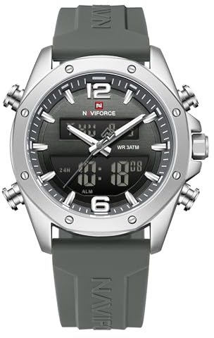 NAVIFORCE Orologio sportivo impermeabile da uomo, cinturino in silicone, al quarzo, analogico, digitale, sveglia, cronografo, orologio da polso luminoso