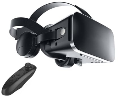 Casque VR pour smartphones, films 3D immersifs et jeux mobiles avec une large compatibilité pour iOS et Android, design portable léger en noir avec manette de jeu incluse