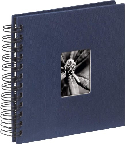 HAMA | Fine Art - Álbum de fotos (50 páginas negras, 25 hojas, álbum con espiral, 24 x 17 cm, con compartimento para insertar foto, Regalo de San Valentin) azul
