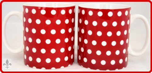 Red Dots Mugs Set of 6 Porcelain Mugs Hand Decorated in UK Free UK Delivery