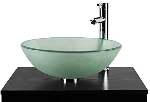 Home Supplies – Modern Tempered Frosted Glass Round Vessel Sink Bowl Bathroom, Cloakroom Basin Sink for Countertop, Vanity Cabinet and Hotel Lavatory | 42x14x42cm (WxHxL)