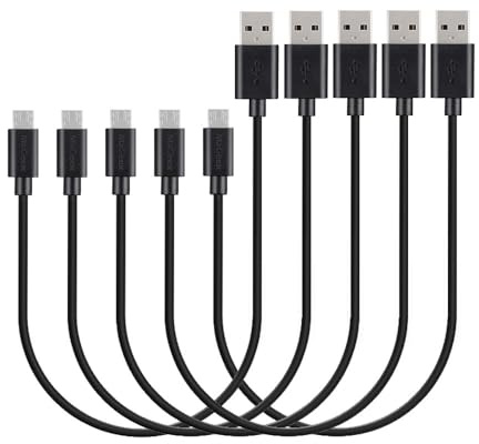 MaGeek Câble Micro USB Coudé 30cm, [Lot de 5 pièces] Câble de charge rapide court de 0,3 mètre et câble de données pour Samsung Galaxy S7, S6, S4, Note 5/4, A7, A5, Google, Nokia (Noir)