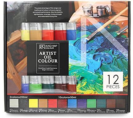 Paintersisters® ARTIST Ölfarben 10x50ml + 2x200ml von MAGI®, Set mit 12 Farbtönen feine Ölfarbe