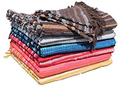 GMMH Fleckerlteppich Baumwolle Streifen Handweb Teppich Flickenteppich Fleckerl Handwebteppich (48 x 95 cm, rot)