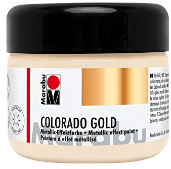 Marabu 12640025798 - Metallic Effektfarbe, Colorado Gold weißgold 225 ml, auf Wasserbasis, lichtecht, wetterfest, schnell trocknend, zum Pinseln und Tupfen auf saugenden Untergründen