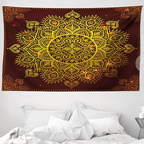 ABAKUHAUS Mandala Wandteppich und Tagesdecke, Oriental Snowflake Art aus Weiches Mikrofaser Stoff Waschbar ohne Verblassen Digitaldruck, 230 x 140 cm, Gelb Braun