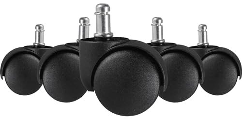 FineBuy 5er Set gebremste Weichboden-Rollen für Bürostuhl 11 mm Stift/Durchmesser 50 mm, Premium Teppichrollen in Schwarz, Dreh-stuhlrollen für weiche Böden