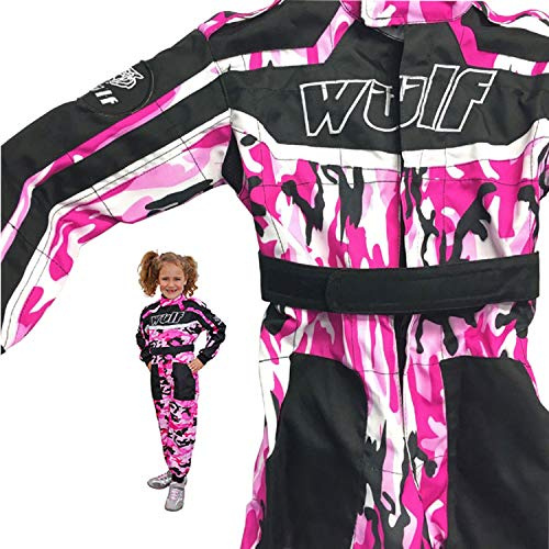 Wulfsport Kids 1 Piece Motorcycle Kart Race Suit Camo Pink MX MTB ATV Downhill Adventure Enduro Offroad Bike (L (9-10 Yrs))